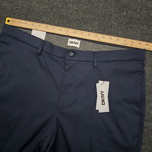 DKNY Mens 38x30 Midnight Blue Navy Stretch Slim Fit Pants Expandable Waist Dress - Picture 4 of 11